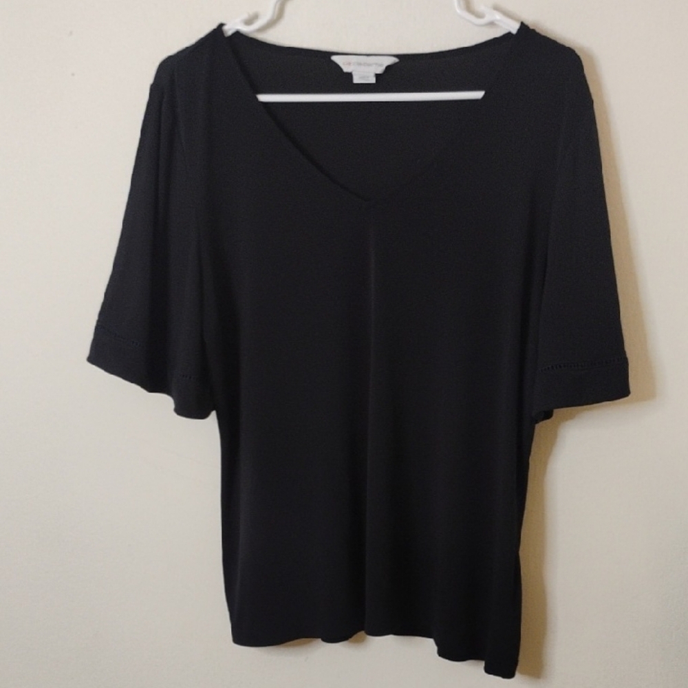 Liz Claiborne Elegant Dark Blue Short Sleeve Tee Size Large